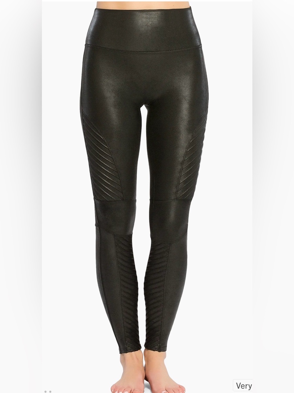 SPANX Black Faux Leather Moto Ribbed High-Rise Leggings Size Small Petite